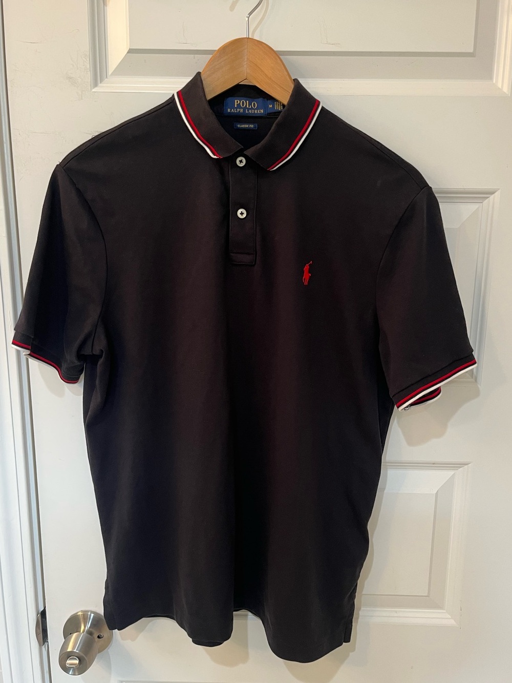 Polo Ralph Lauren Mens Polo Shirt Medium M Classic Fit Tipped Collar Red Pony